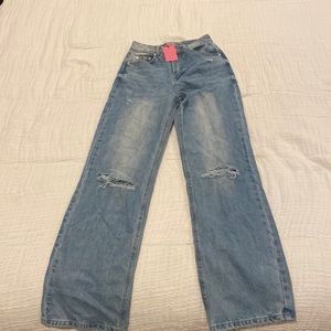 EDIKTED high rise blue ripped jeans